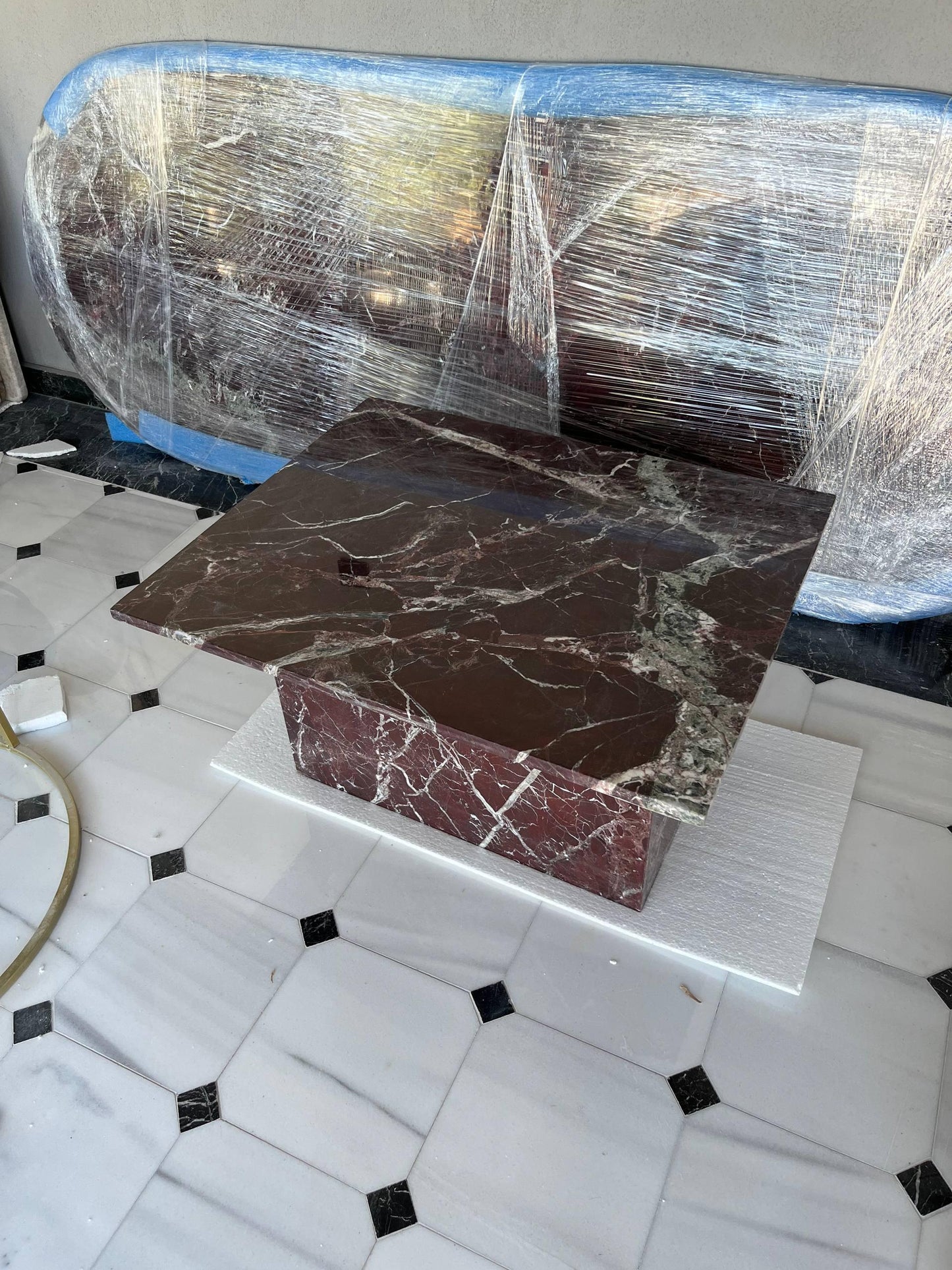 Rosso Levanto Marble Coffee Table: Handmade Red Plinth Table
