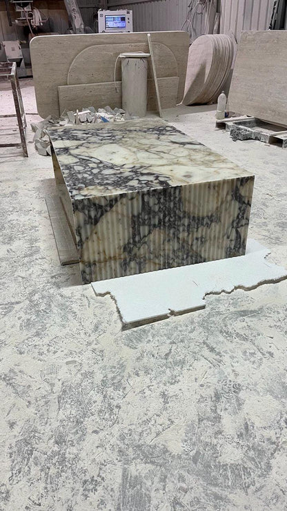 Handmade Calacatta Viola Marble Coffee Table - Luxury Stone Plinth Table 35" x 60" x 18''