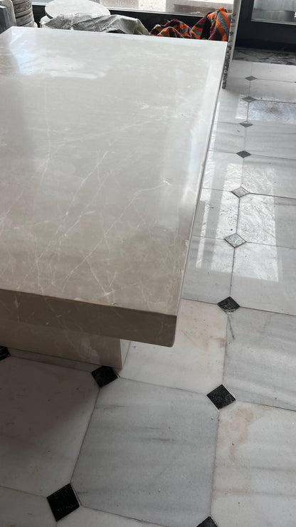 Beige Marble Coffee Table – Sculptural Low Table with Thick Edge, Modern Natural Stone Center Table. Ready To Ship