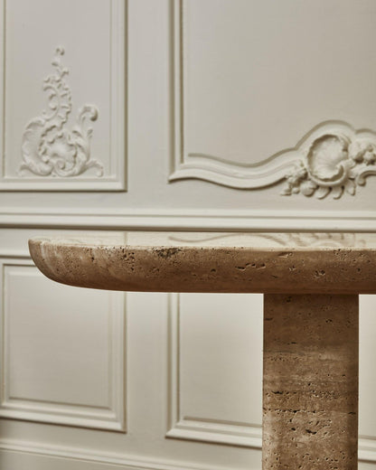 Handmade Travertine Console Table: Sculptural Narrow Entryway Table