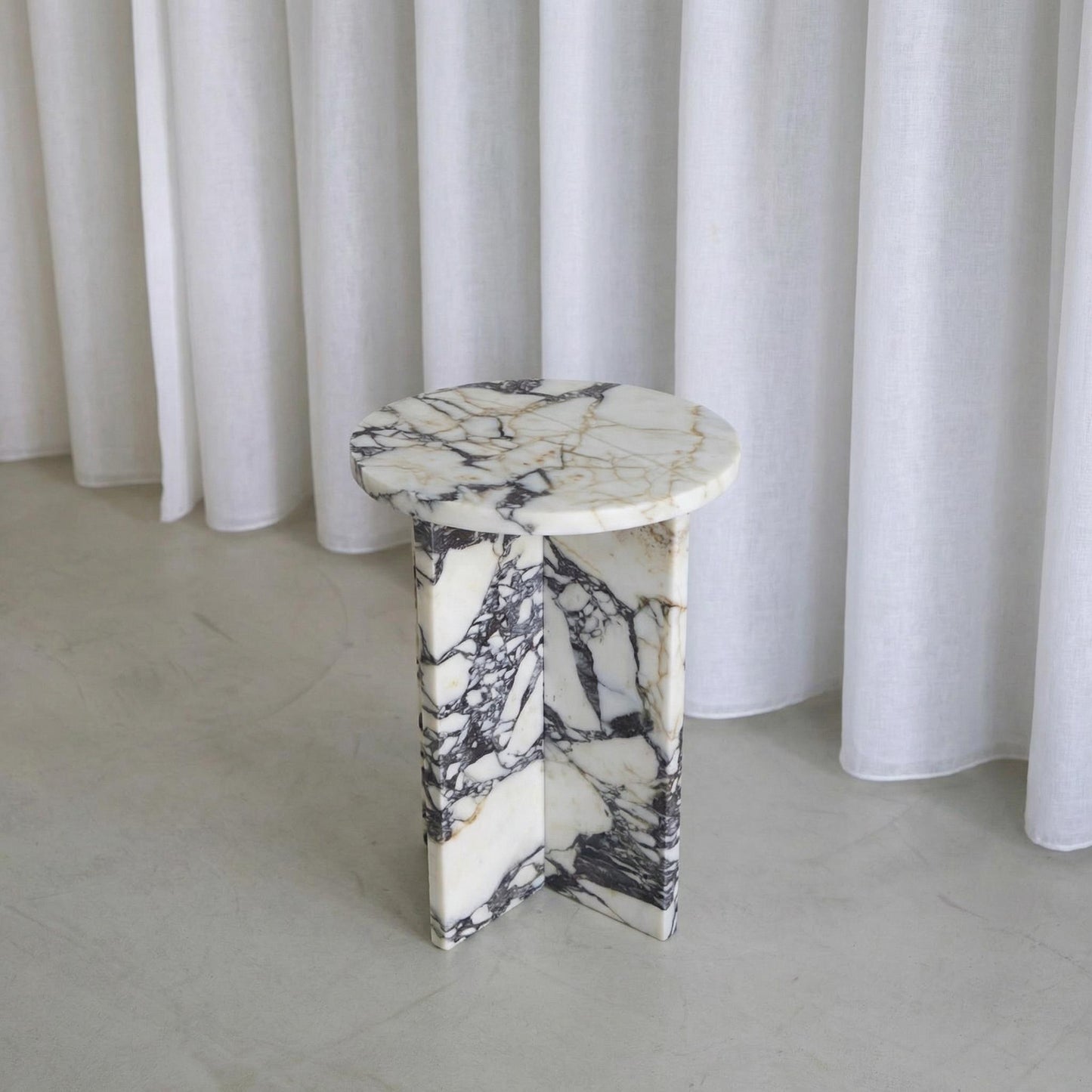 Handmade Calacatta Viola Marble Side Table: Modern Plinth Nightstand
