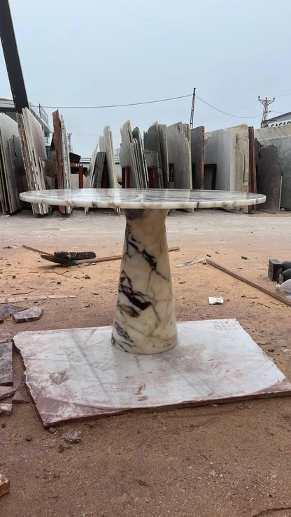Violet Marble Coffee Table – Sculptural Square Center Table, Luxury Menekşe Marble Low Coffee Table for Modern Living Room Decor