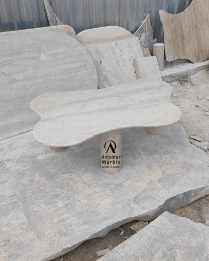 Handmade Beige Travertine Coffee Table - Natural Stone Centerpiece