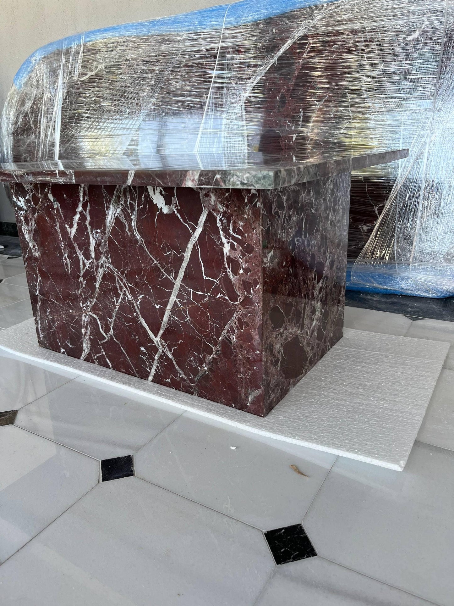 Rosso Levanto Marble Coffee Table: Handmade Red Plinth Table