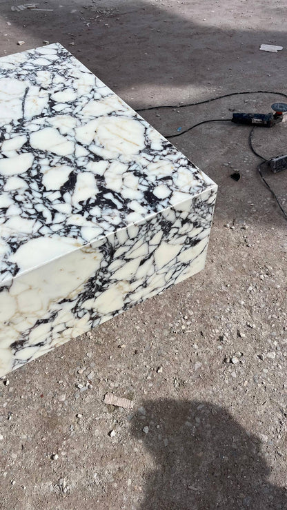 Violet Marble Coffee Table – Sculptural Square Center Table, Luxury Menekşe Marble Low Coffee Table for Modern Living Room Decor