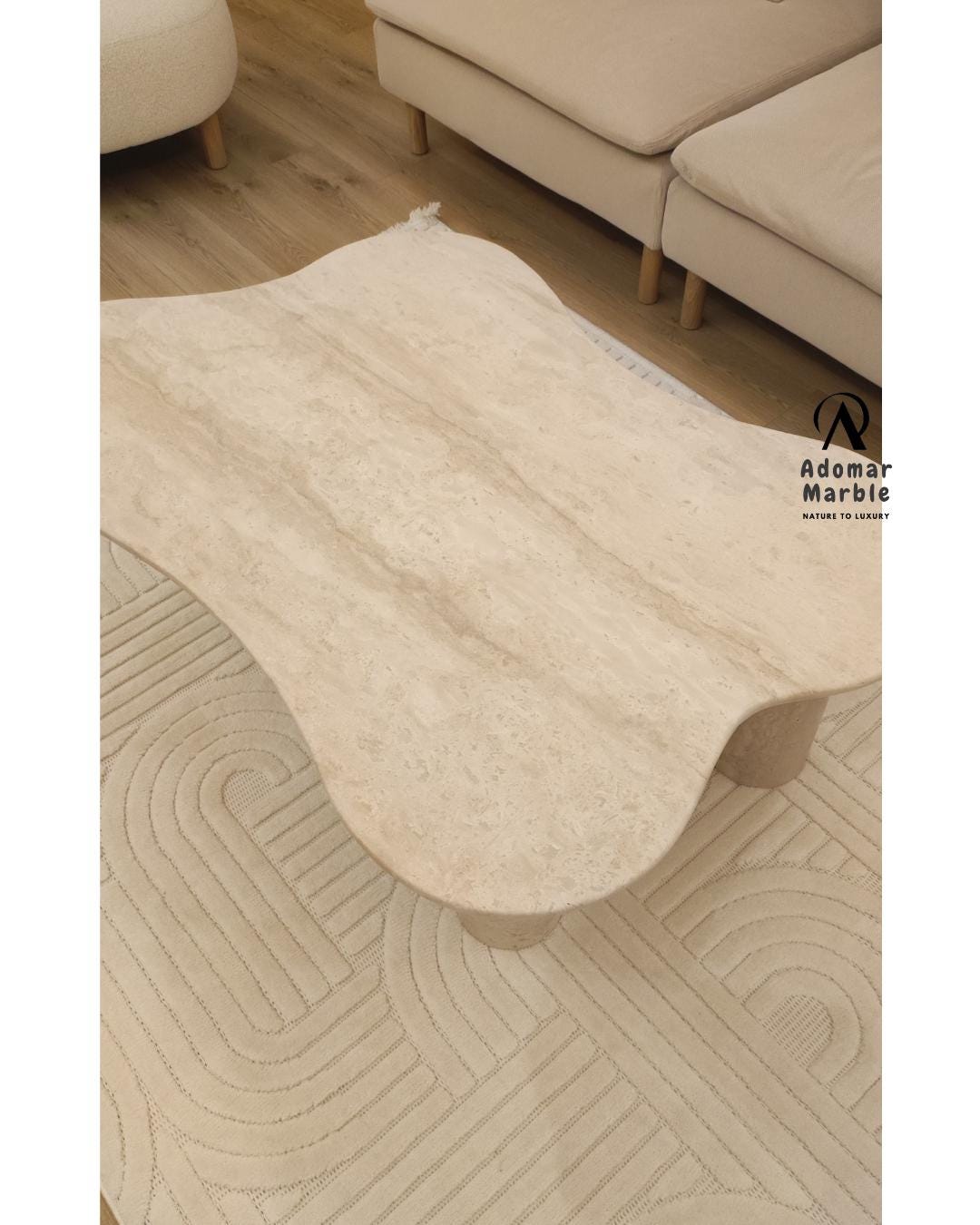 Handmade Beige Travertine Coffee Table - Natural Stone Centerpiece