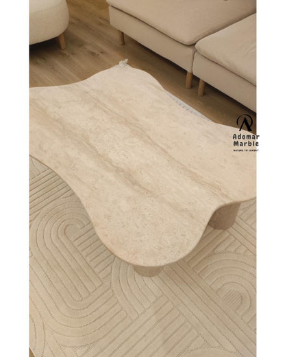 Handmade Beige Travertine Coffee Table - Natural Stone Centerpiece