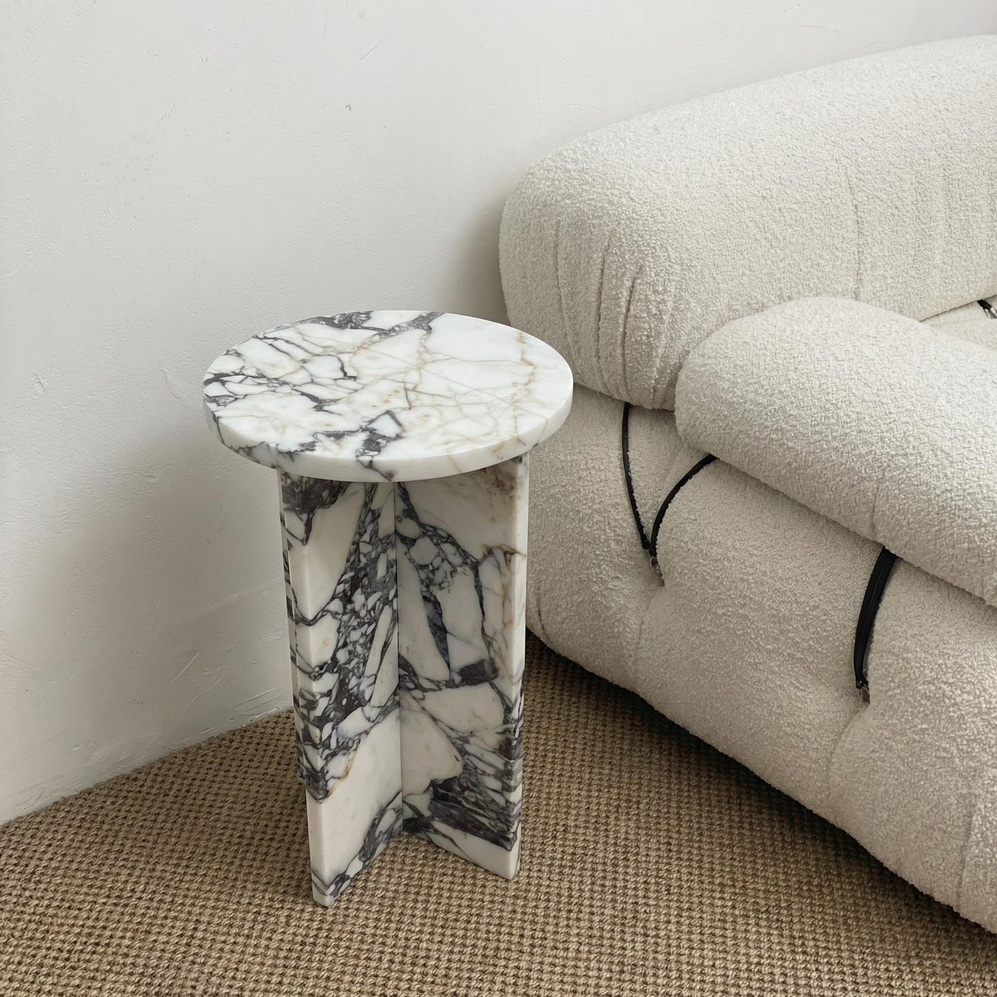Handmade Calacatta Viola Marble Side Table: Modern Plinth Nightstand