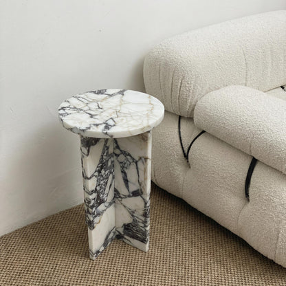 Handmade Calacatta Viola Marble Side Table: Modern Plinth Nightstand