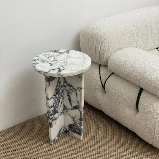 Handmade Calacatta Viola Marble Side Table: Modern Plinth Nightstand