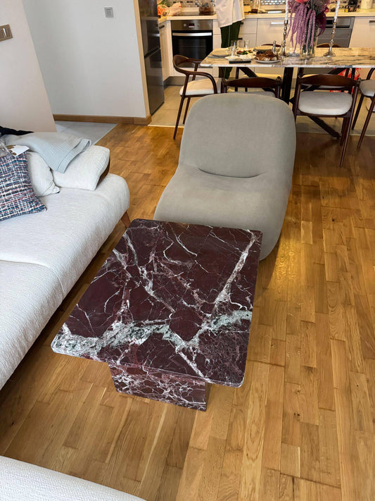 Rosso Levanto Marble Coffee Table: Handmade Red Plinth Table
