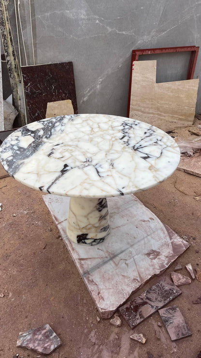 Violet Marble Coffee Table – Sculptural Square Center Table, Luxury Menekşe Marble Low Coffee Table for Modern Living Room Decor