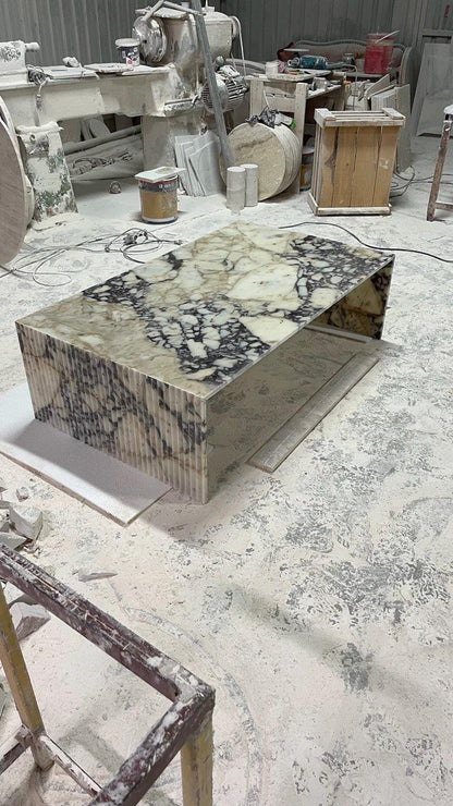 Handmade Calacatta Viola Marble Coffee Table - Luxury Stone Plinth Table 35" x 60" x 18''