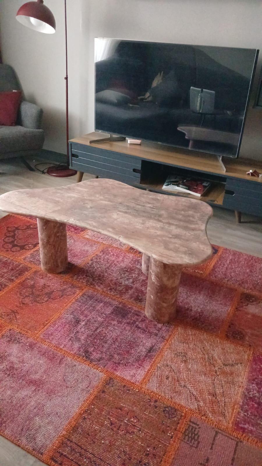 Handmade Beige Travertine Coffee Table - Natural Stone Centerpiece