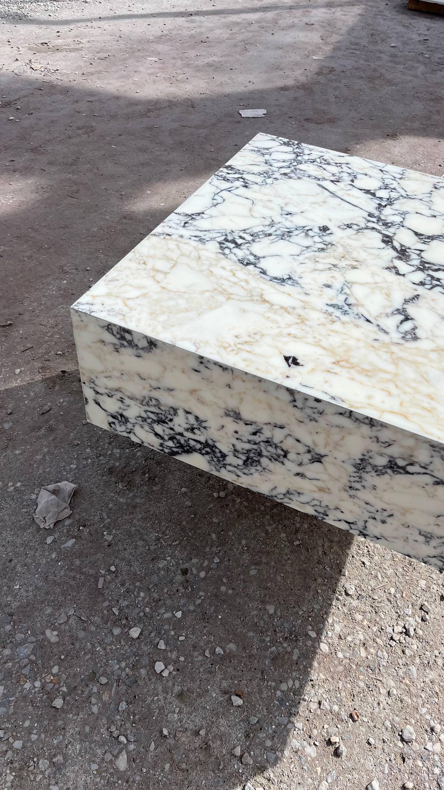 Violet Marble Coffee Table – Sculptural Square Center Table, Luxury Menekşe Marble Low Coffee Table for Modern Living Room Decor