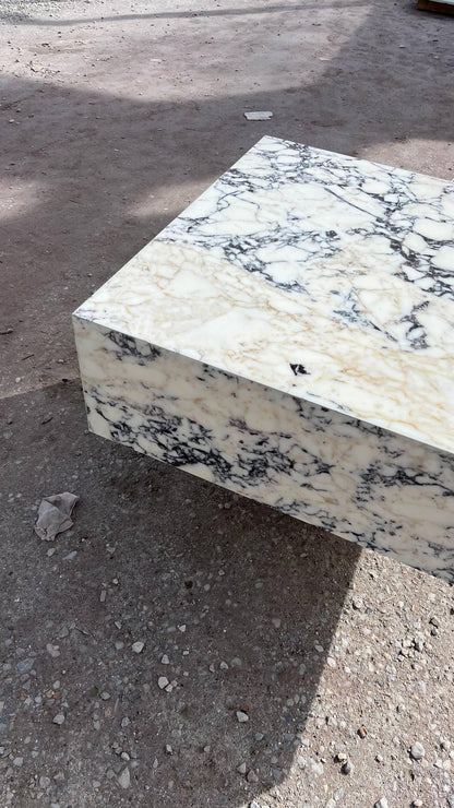 Violet Marble Coffee Table – Sculptural Square Center Table, Luxury Menekşe Marble Low Coffee Table for Modern Living Room Decor