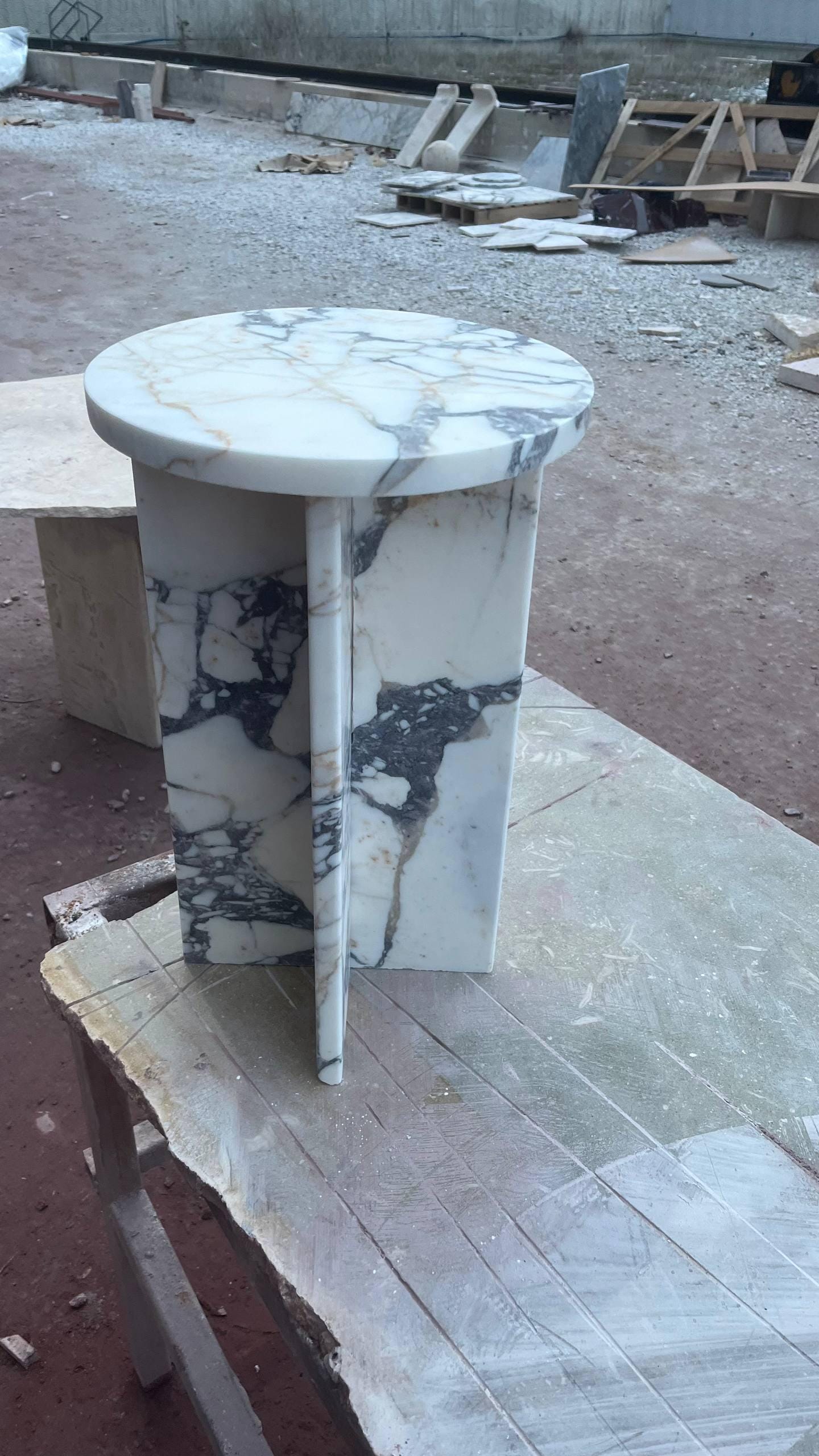 Handmade Calacatta Viola Marble Side Table: Modern Plinth Nightstand