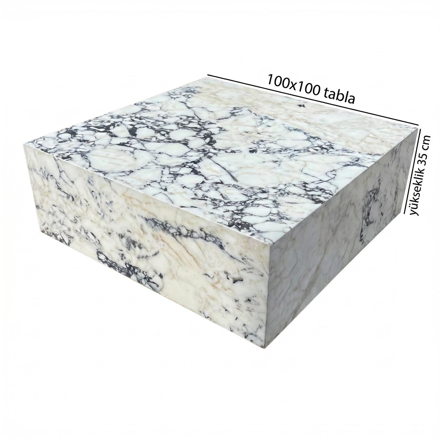 Violet Marble Coffee Table – Sculptural Square Center Table, Luxury Menekşe Marble Low Coffee Table for Modern Living Room Decor