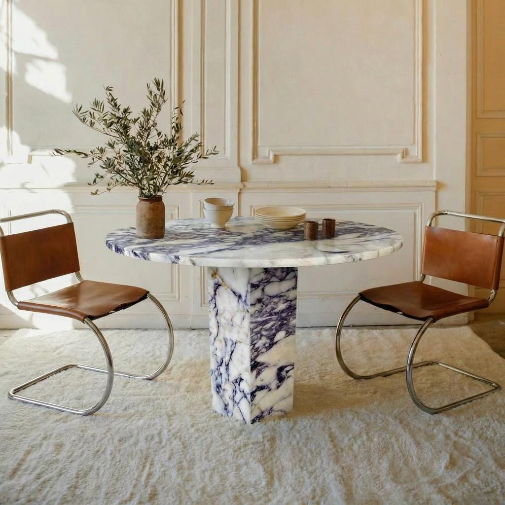 Violet Marble Coffee Table – Sculptural Square Center Table, Luxury Menekşe Marble Low Coffee Table for Modern Living Room Decor