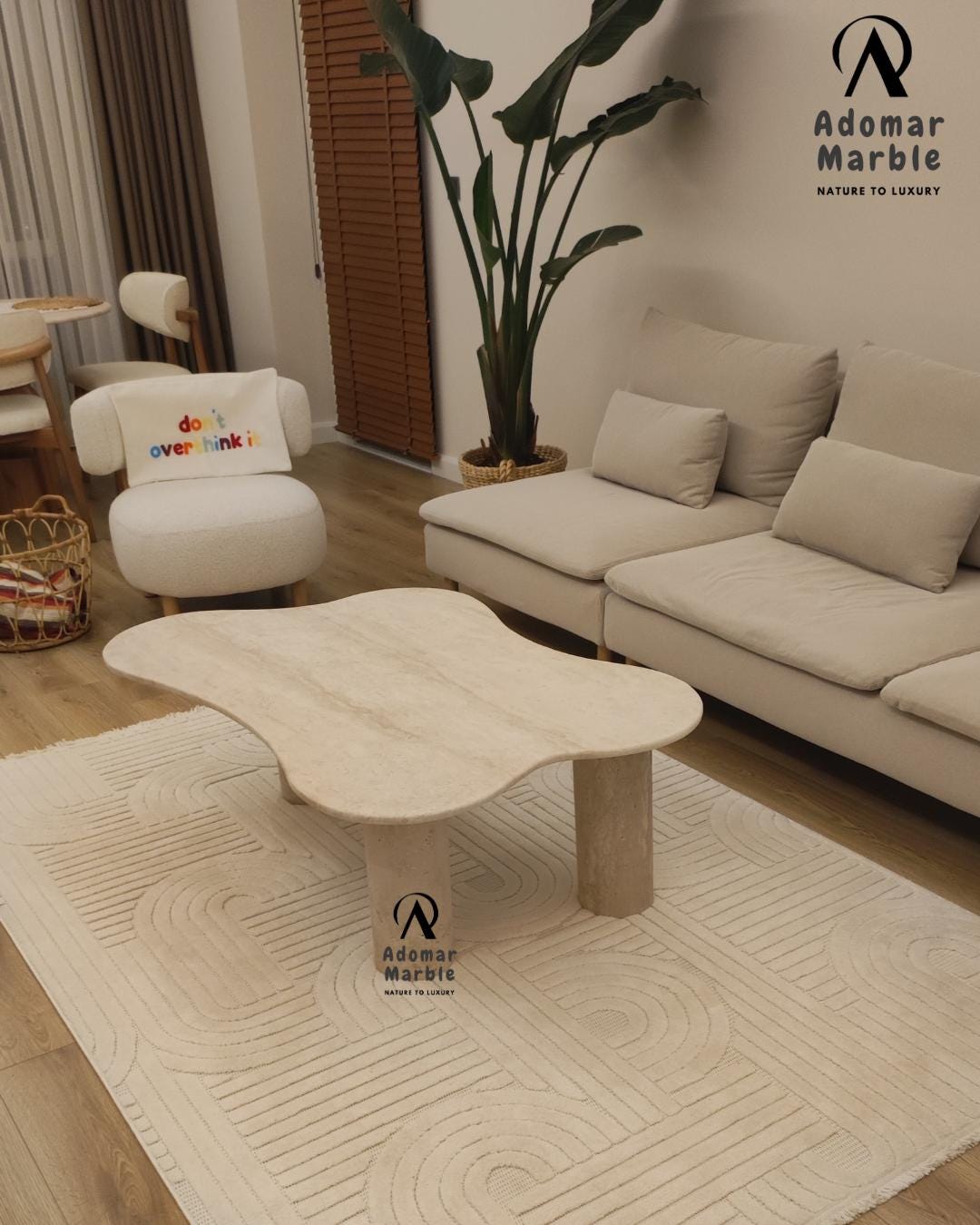 Handmade Beige Travertine Coffee Table - Natural Stone Centerpiece