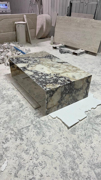 Handmade Calacatta Viola Marble Coffee Table - Luxury Stone Plinth Table 35" x 60" x 18''