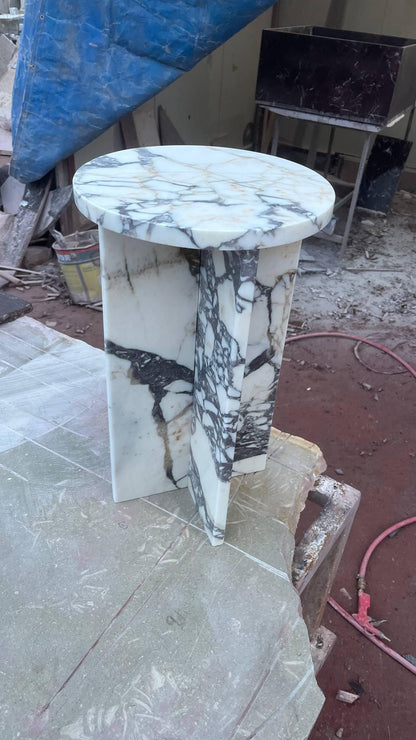Handmade Calacatta Viola Marble Side Table: Modern Plinth Nightstand