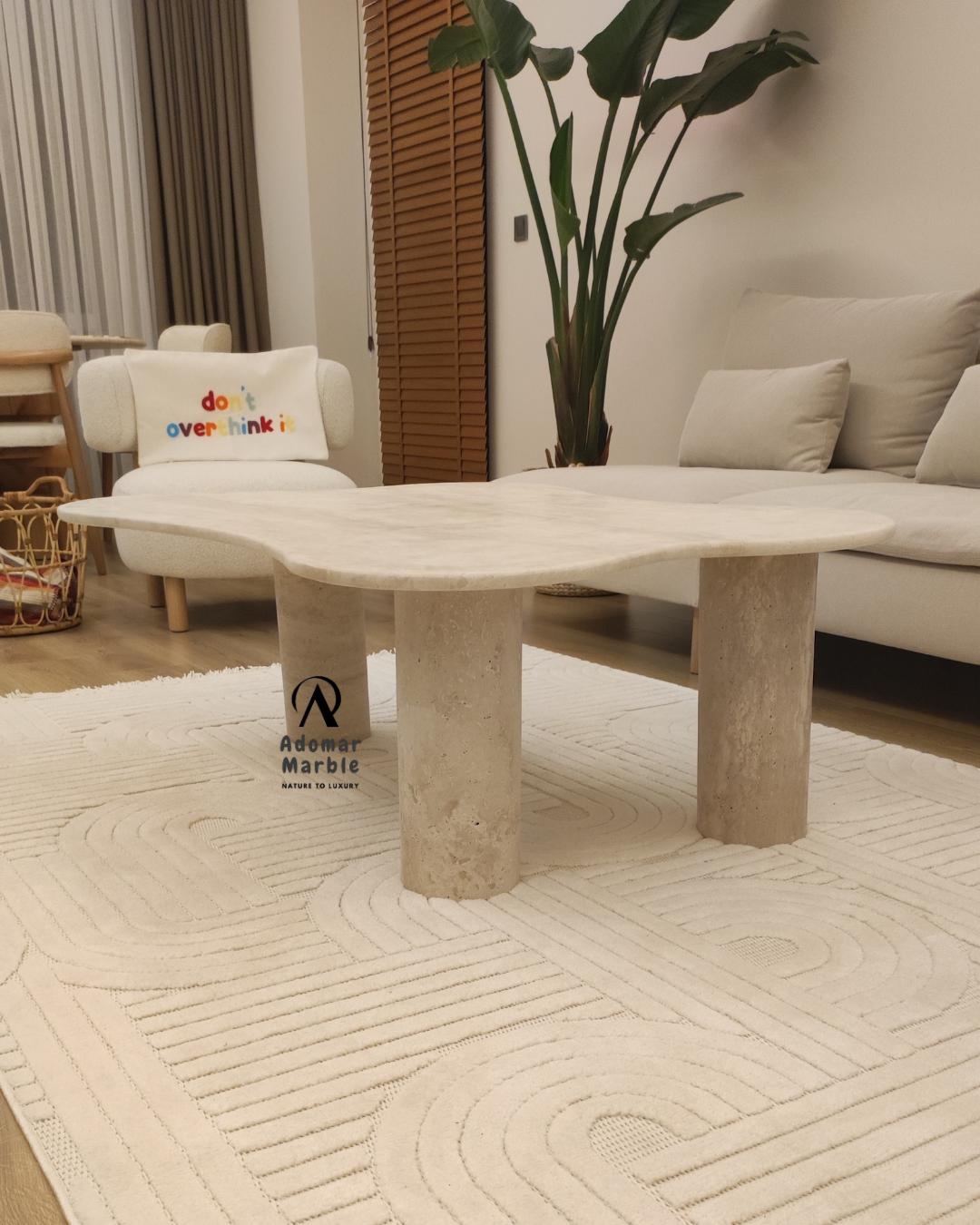 Handmade Beige Travertine Coffee Table - Natural Stone Centerpiece