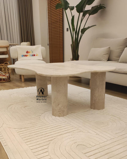Handmade Beige Travertine Coffee Table - Natural Stone Centerpiece