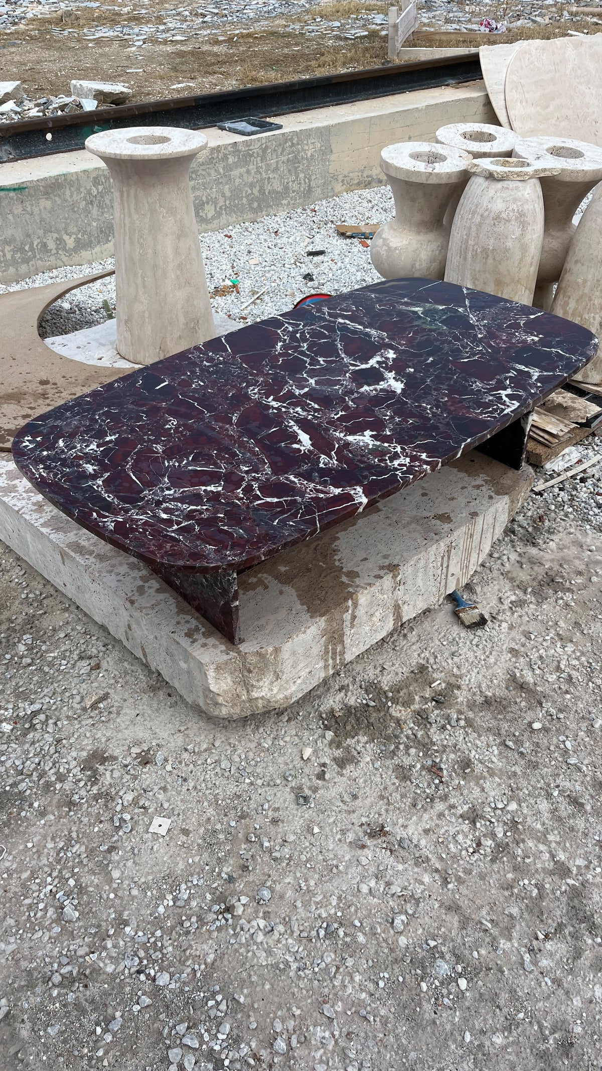 Burgundy Marble Coffee Table, Handmade Natural Stone Center Table, Modern Slab Leg Living Room Table 150x80x40 cm