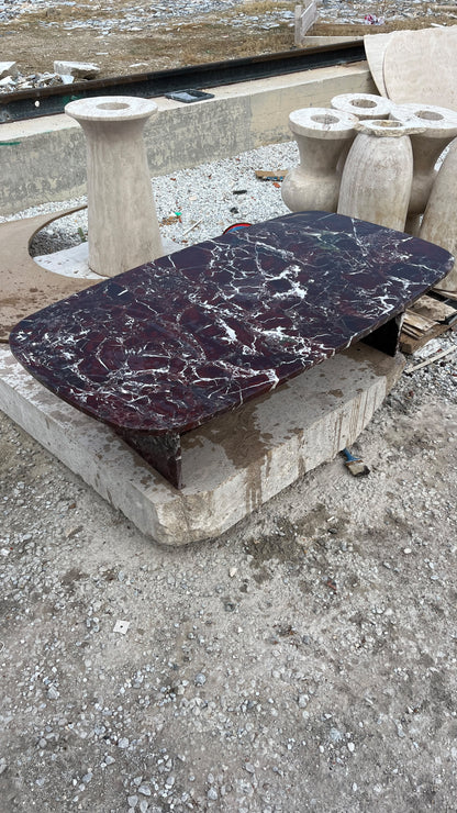 Burgundy Marble Coffee Table, Handmade Natural Stone Center Table, Modern Slab Leg Living Room Table 150x80x40 cm