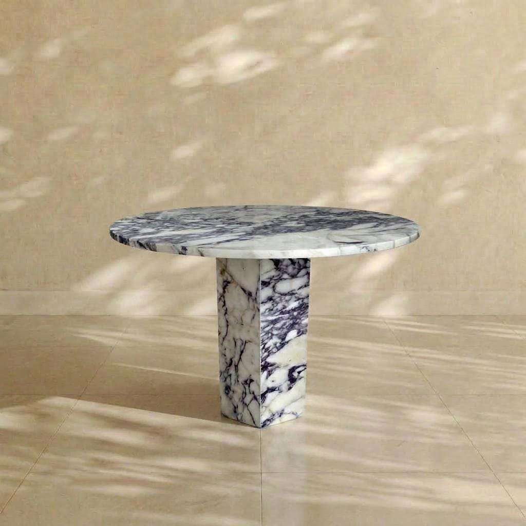 Violet Marble Coffee Table – Sculptural Square Center Table, Luxury Menekşe Marble Low Coffee Table for Modern Living Room Decor