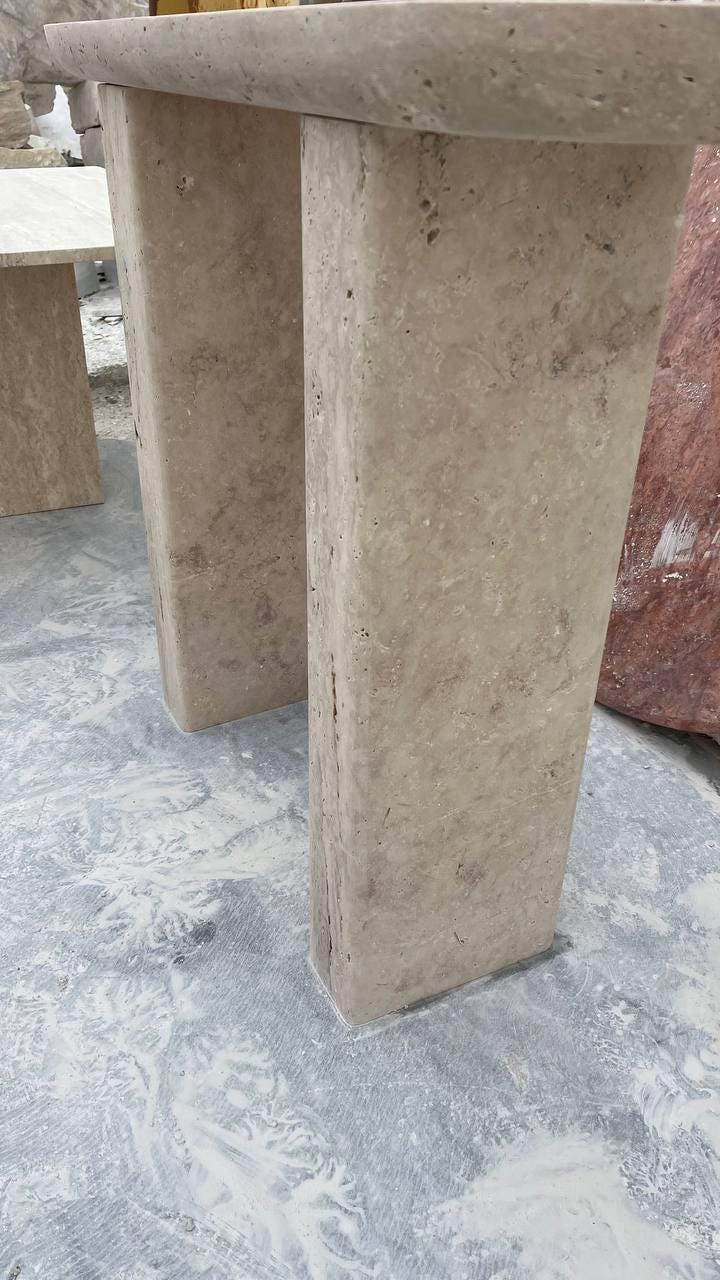 Handmade Travertine Console Table: Sculptural Narrow Entryway Table