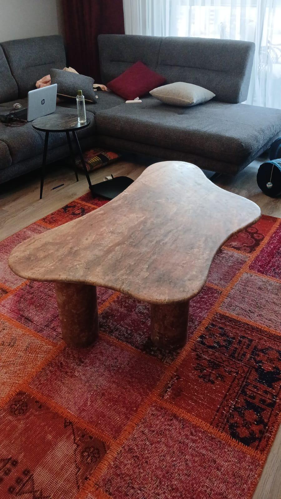 Handmade Beige Travertine Coffee Table - Natural Stone Centerpiece
