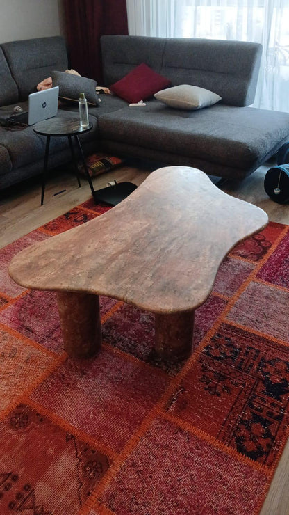 Handmade Beige Travertine Coffee Table - Natural Stone Centerpiece