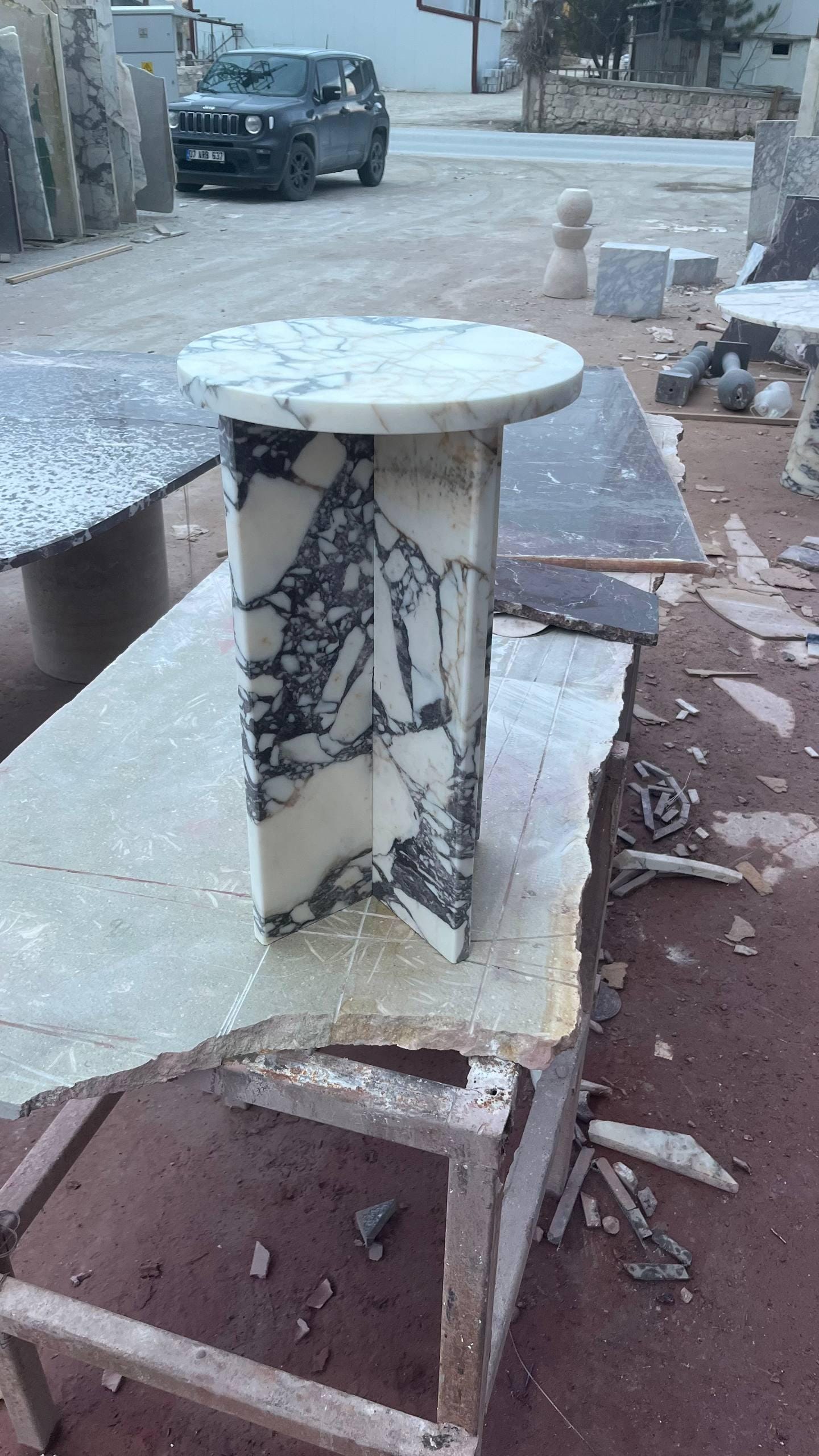 Handmade Calacatta Viola Marble Side Table: Modern Plinth Nightstand