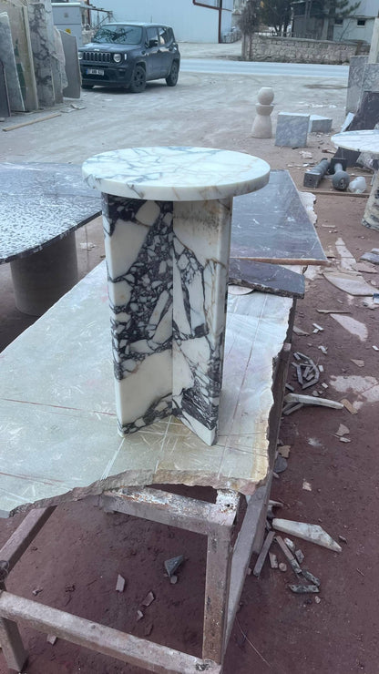 Handmade Calacatta Viola Marble Side Table: Modern Plinth Nightstand