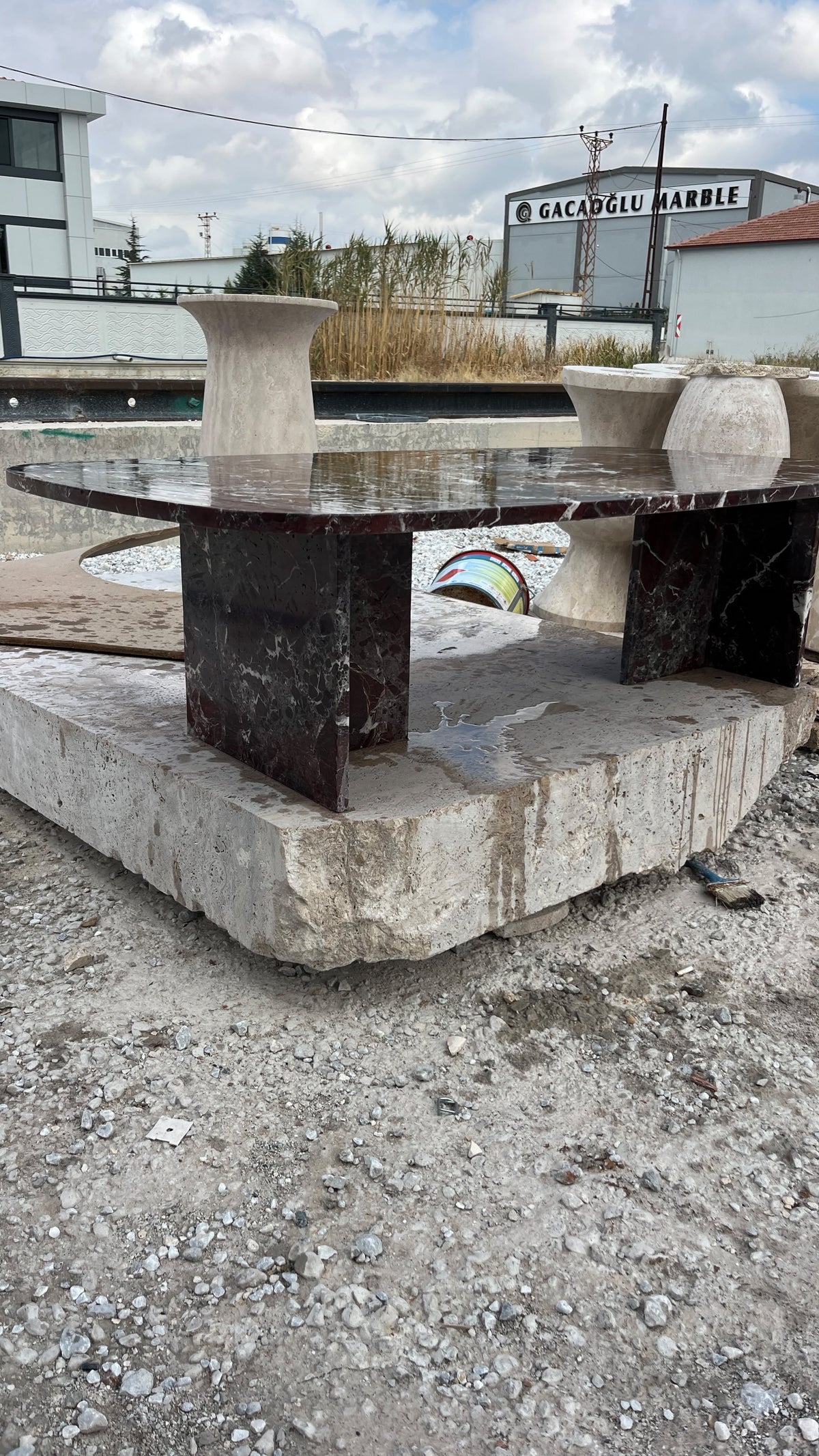 Burgundy Marble Coffee Table, Handmade Natural Stone Center Table, Modern Slab Leg Living Room Table 150x80x40 cm
