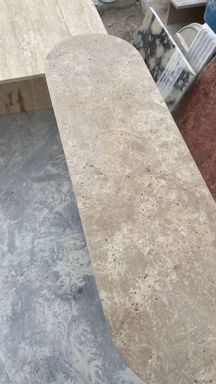 Handmade Travertine Console Table: Sculptural Narrow Entryway Table