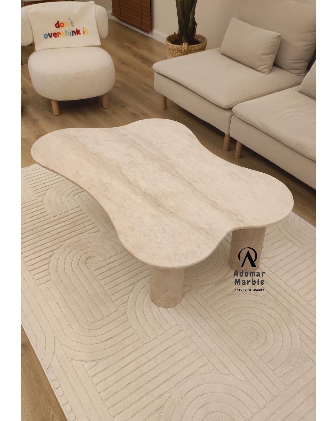 Handmade Beige Travertine Coffee Table - Natural Stone Centerpiece