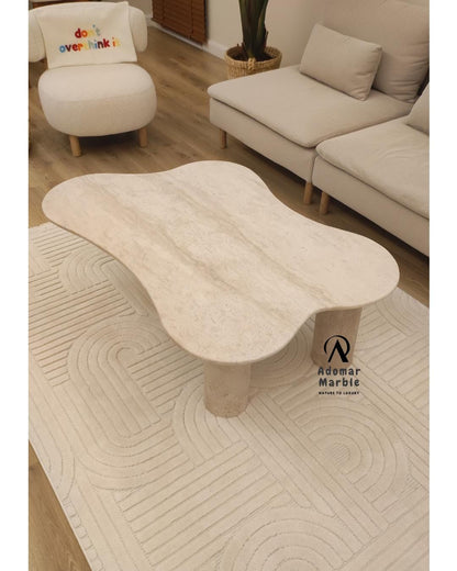 Handmade Beige Travertine Coffee Table - Natural Stone Centerpiece
