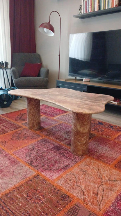 Handmade Beige Travertine Coffee Table - Natural Stone Centerpiece