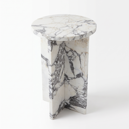 Calacatta Viola Artı Ayaklı Yan Sehpa Çap 30