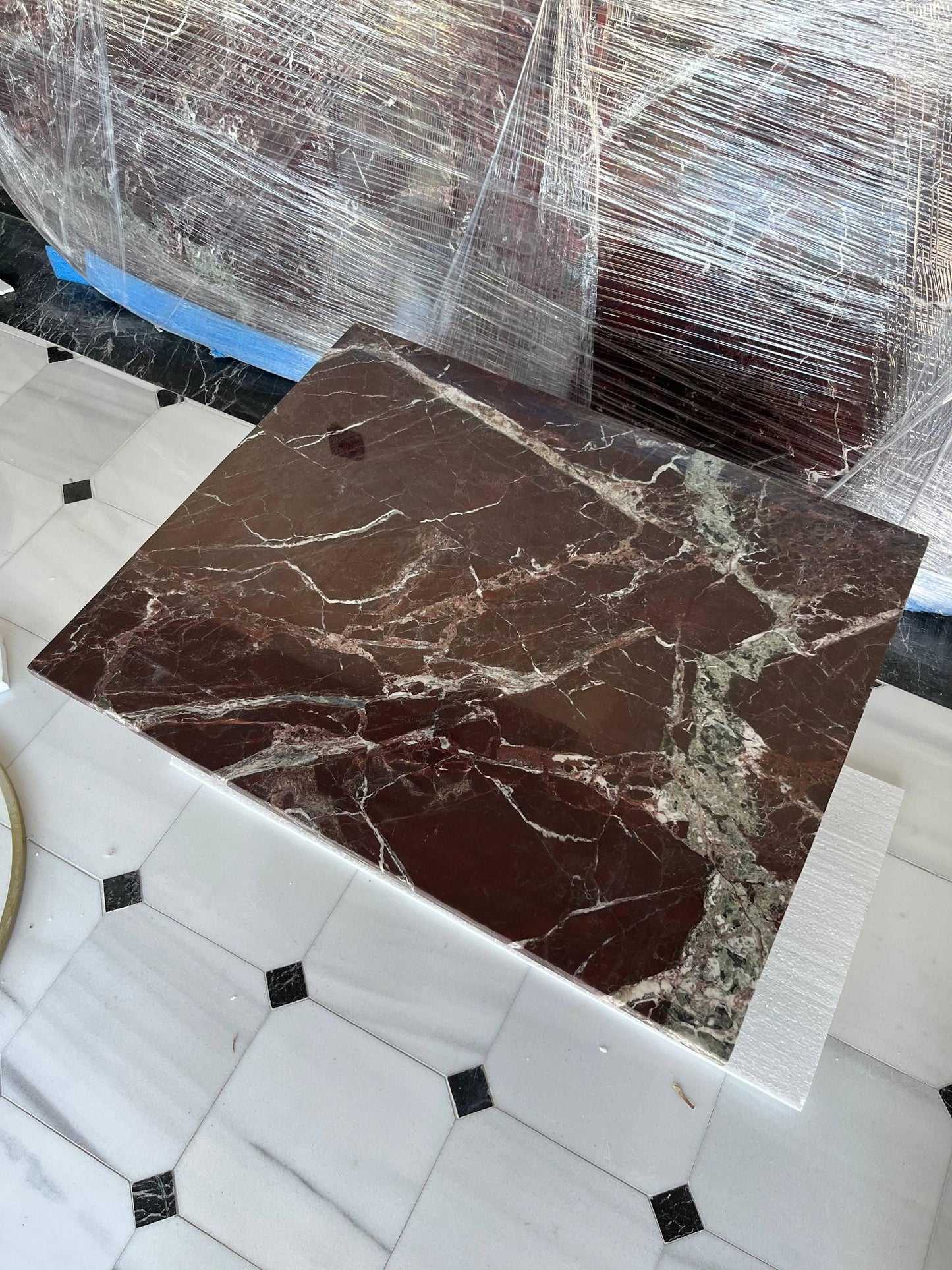 Rosso Levanto Marble Coffee Table: Handmade Red Plinth Table