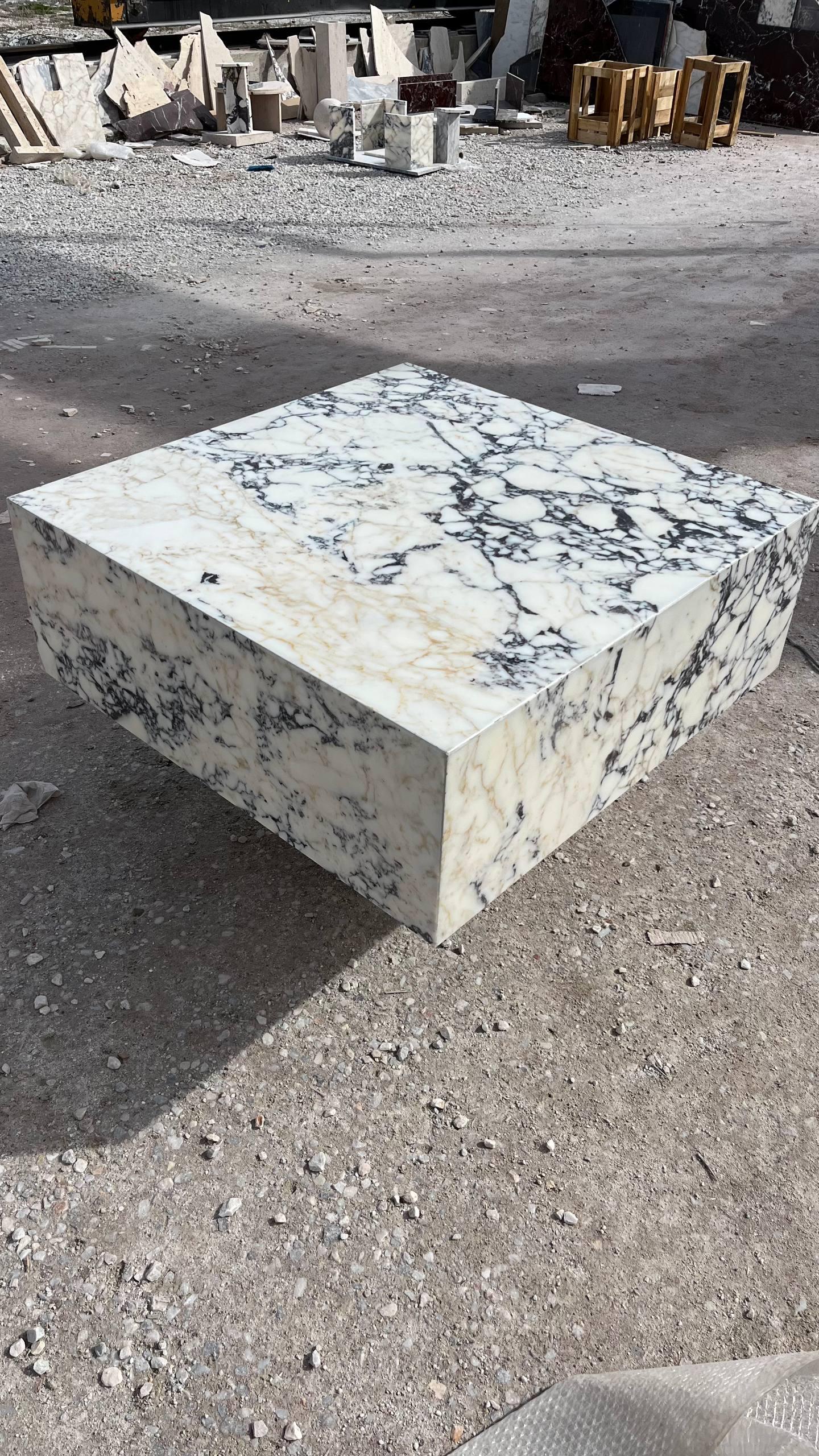 Violet Marble Coffee Table – Sculptural Square Center Table, Luxury Menekşe Marble Low Coffee Table for Modern Living Room Decor