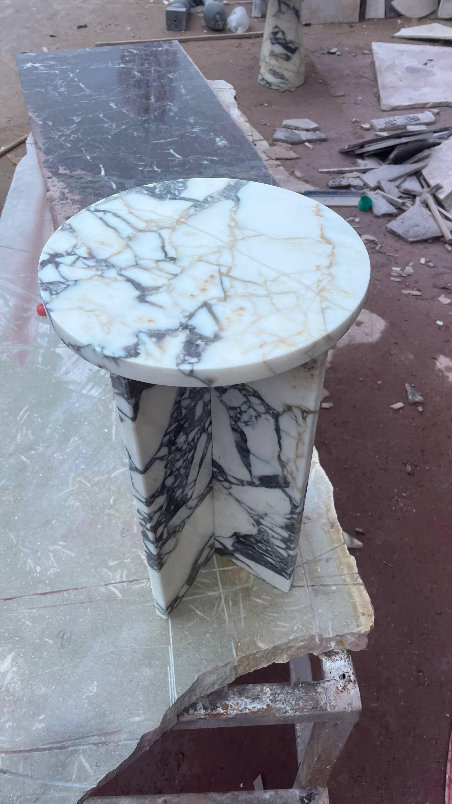 Handmade Calacatta Viola Marble Side Table: Modern Plinth Nightstand