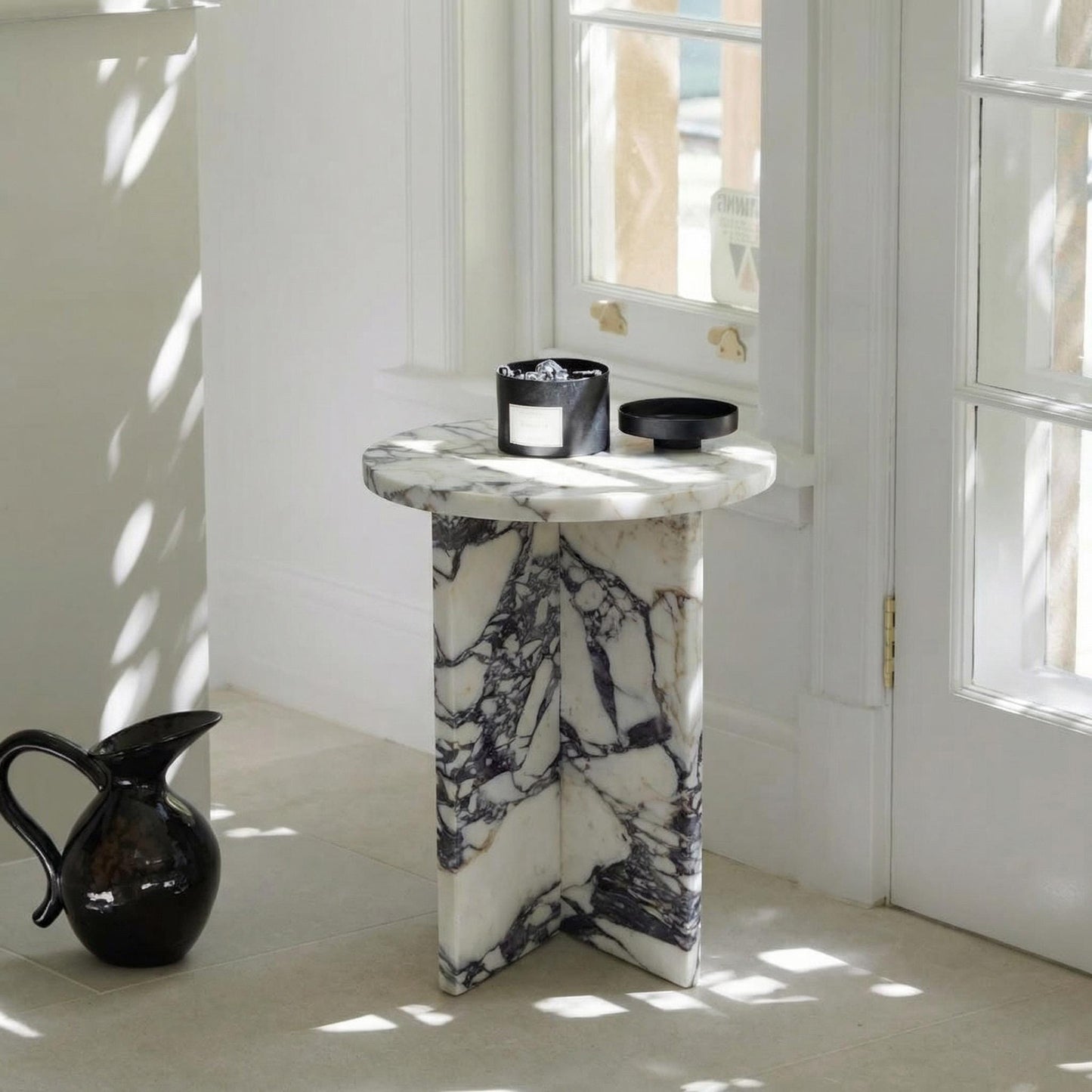 Handmade Calacatta Viola Marble Side Table: Modern Plinth Nightstand