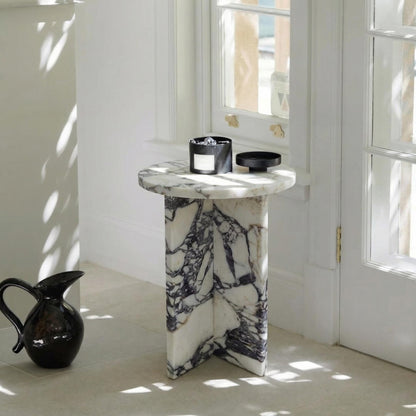 Handmade Calacatta Viola Marble Side Table: Modern Plinth Nightstand