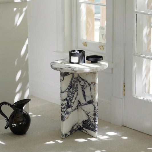 Handmade Calacatta Viola Marble Side Table: Modern Plinth Nightstand
