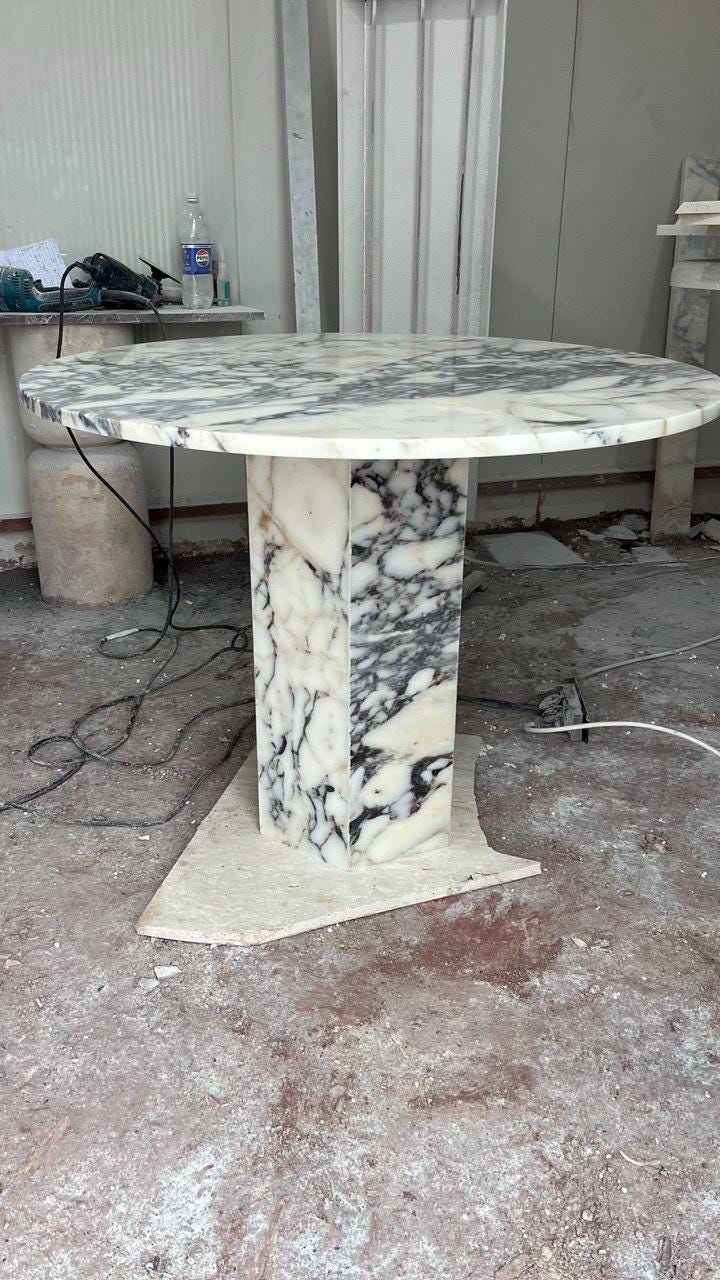 Violet Marble Coffee Table – Sculptural Square Center Table, Luxury Menekşe Marble Low Coffee Table for Modern Living Room Decor