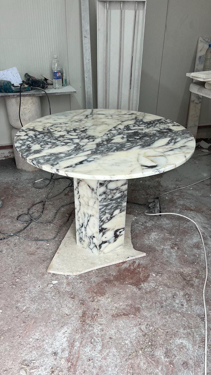 Violet Marble Coffee Table – Sculptural Square Center Table, Luxury Menekşe Marble Low Coffee Table for Modern Living Room Decor